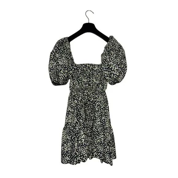 Matteau Shirred Peasant Puff Sleeve Mini Dress Midnight Daisy Cotton Size 2 US - Picture 7 of 10